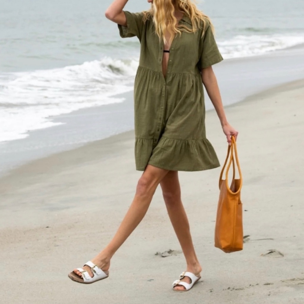 Able Dress, Green Button Down, 100% Cotton, Size Medium